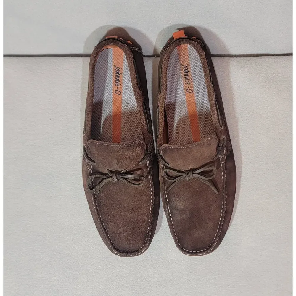 johnnie-O Men's Leather Getaway Driver Brown Suede Loafers Orange Nubs Size 13